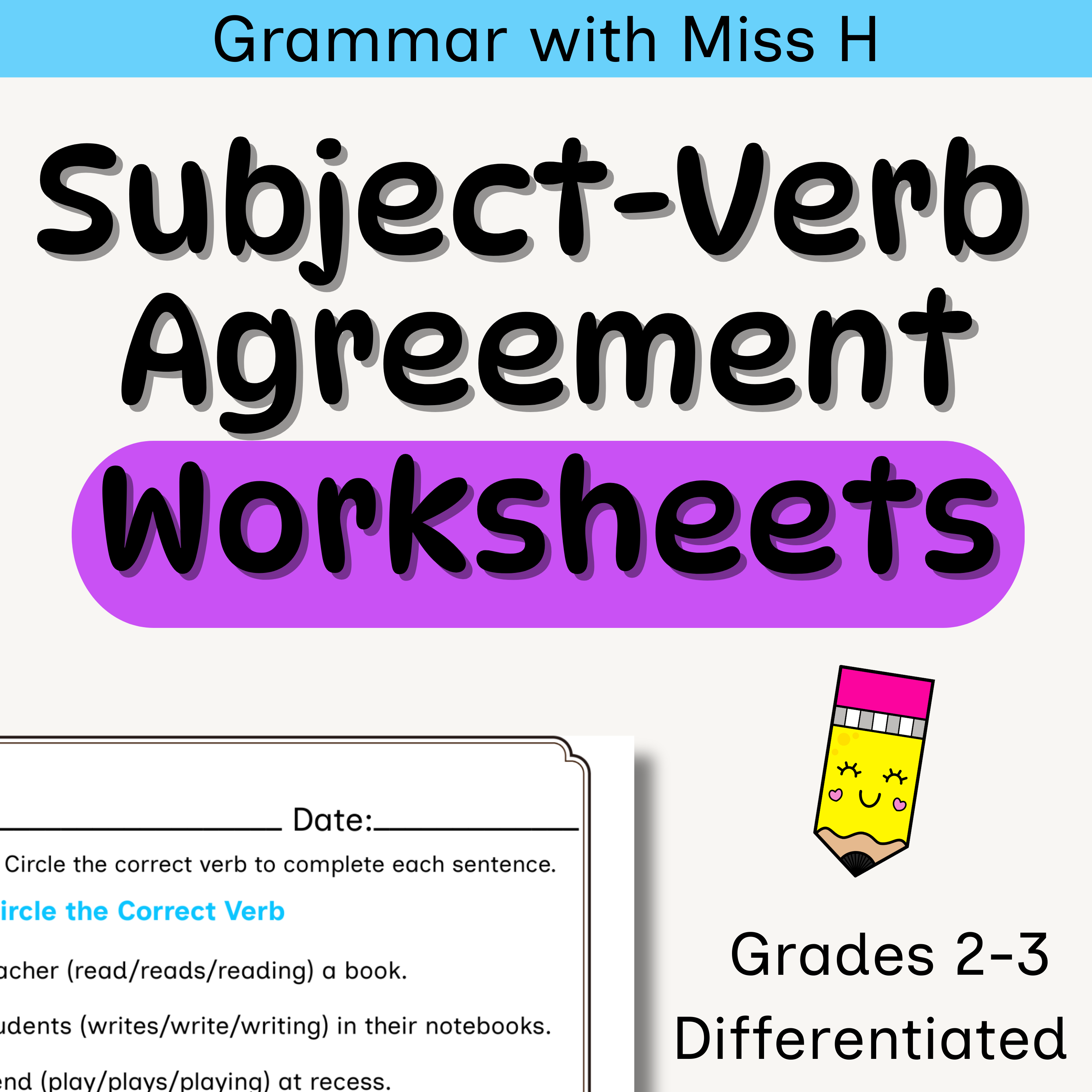 Subject-Verb Agreement Worksheets for 2nd & 3rd Grade | Grammar Practice Activities