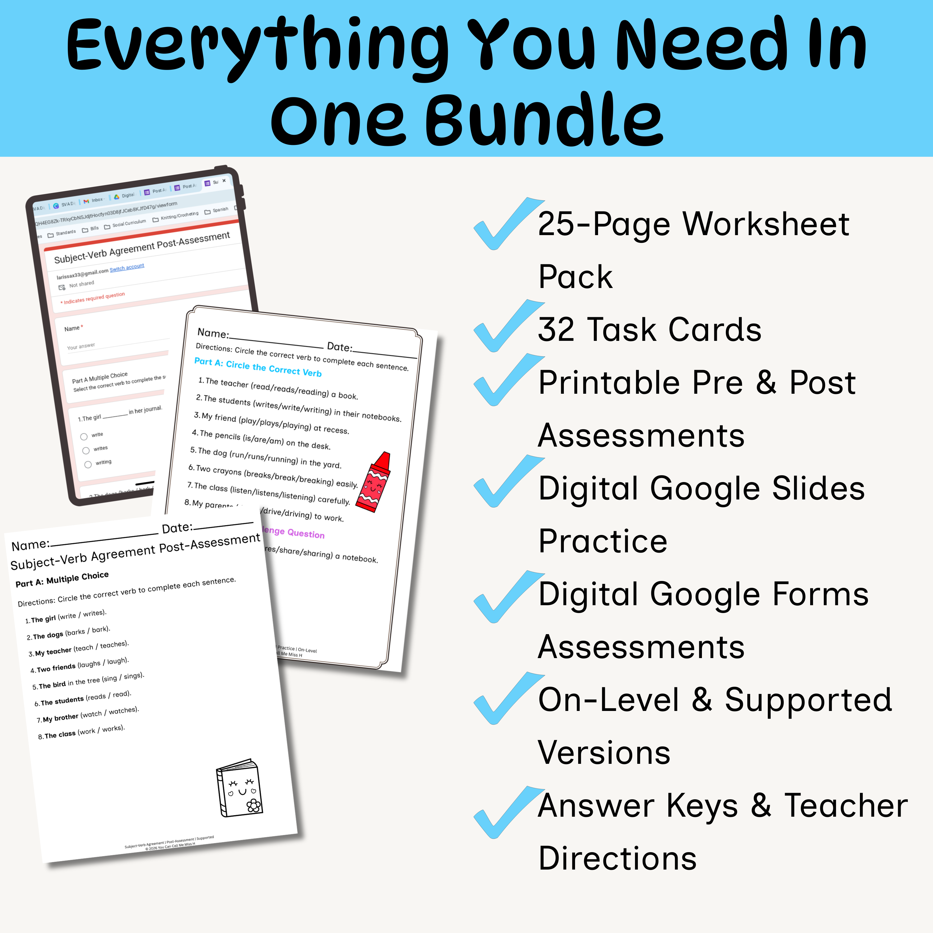 2nd–3rd Grade Grammar & Reading Comprehension Mega Bundle | Printable + Digital Literacy Activities | On-Level & Differentiated Support