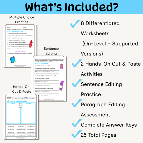 Subject-Verb Agreement Worksheets for 2nd & 3rd Grade | Grammar Practice Activities