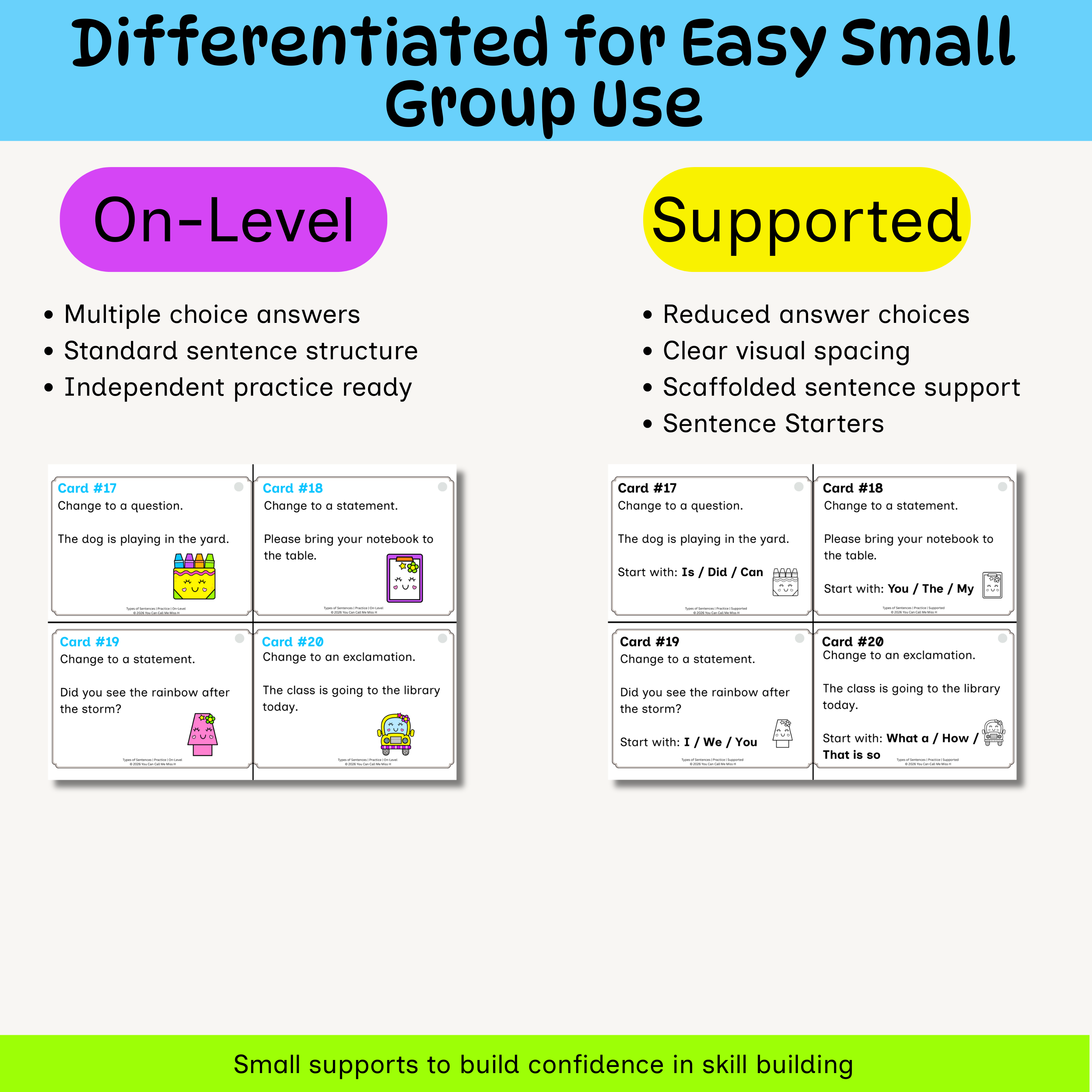 Types of Sentences Task Cards | 2nd & 3rd Grade Grammar Activities | Printable Sentence Types Practice