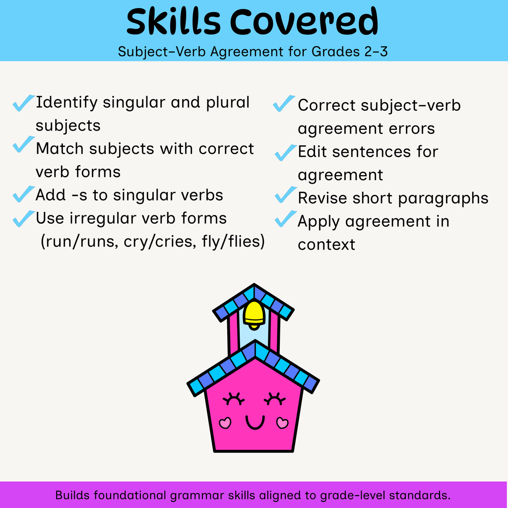 Subject-Verb Agreement Worksheets for 2nd & 3rd Grade | Grammar Practice Activities